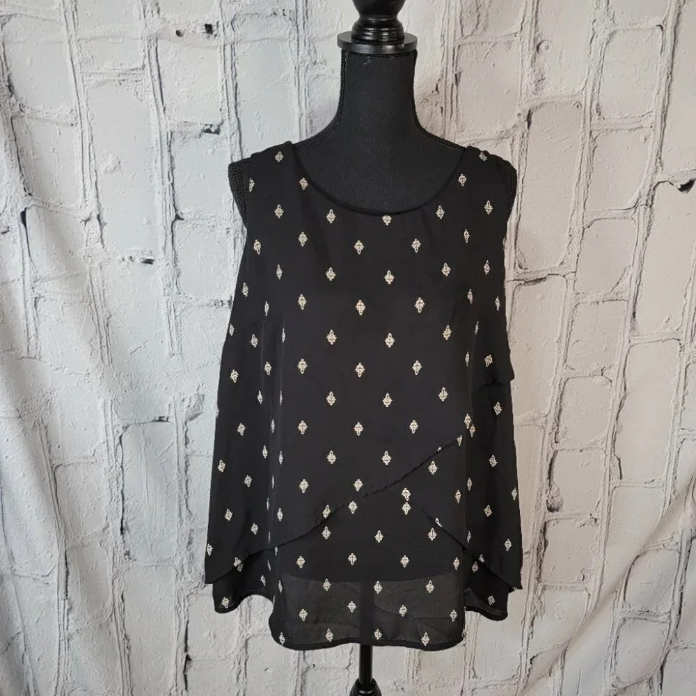 AVA & Viv Black and White Layered Flowy Chiffon Sleeveless Shirt Blouse Plus 1X